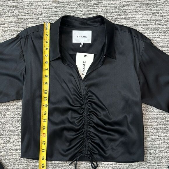 NWT FRAME Cinch Front Long Sleeve Top Black Silk Large Revolve - Picture 9 of 16